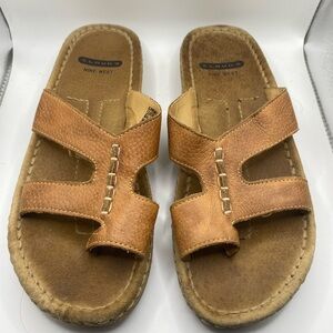 NINE WEST Cloud 9 Women’s Brown Leather Slip on Sandal Size 8.5M